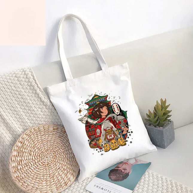 EcoWarra 24 / 35CMX45CM Funny Totoro Spirit Cartoon Ladies Handbag Fashion Canvas Shoulder Bag Eco Large Capacity Shopping Bag Leisure Travel Schoolbag