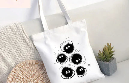 EcoWarra 25 / 35CMX45CM Funny Totoro Spirit Cartoon Ladies Handbag Fashion Canvas Shoulder Bag Eco Large Capacity Shopping Bag Leisure Travel Schoolbag