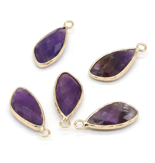 EcoWarra 2pc Natural Rose Clear Pink Quartz Labradorite Amethysts Stone Charm Pendant for Necklaces Earrings Jewelry Making Accessories