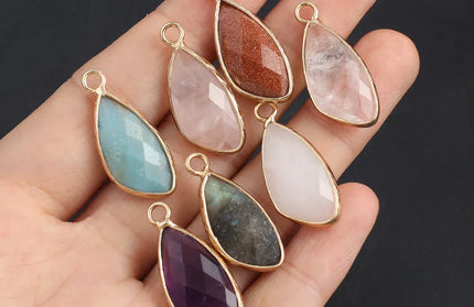 EcoWarra 2pc Natural Rose Clear Pink Quartz Labradorite Amethysts Stone Charm Pendant for Necklaces Earrings Jewelry Making Accessories