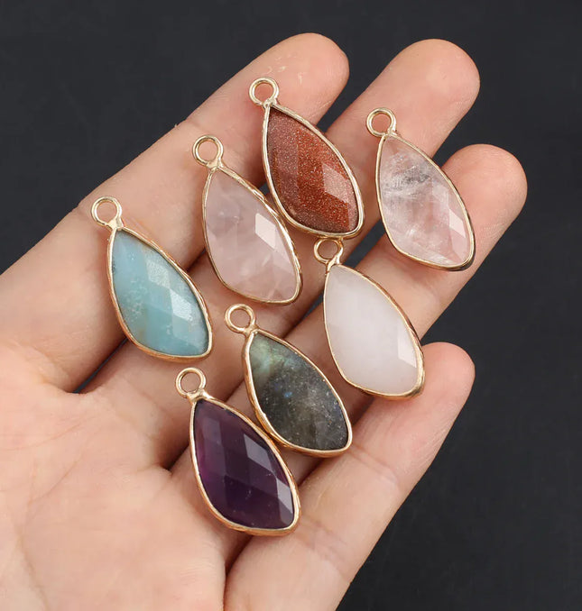 EcoWarra 2pc Natural Rose Clear Pink Quartz Labradorite Amethysts Stone Charm Pendant for Necklaces Earrings Jewelry Making Accessories