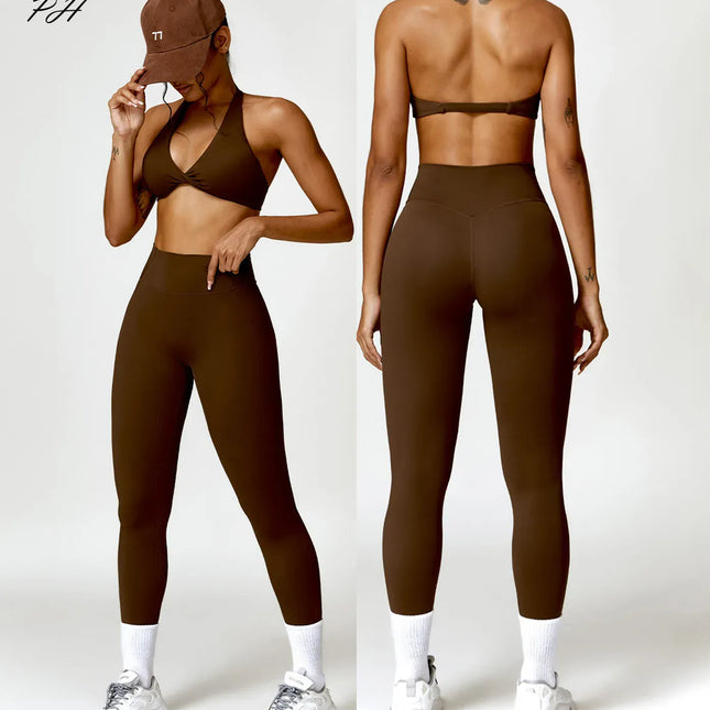 EcoWarra 2PCS Yoga Set Nude Feeling Workout Sets Women Tracksuit Gym Push Up Fitness Running Workout Sportwear Sport Bra Leggings Suit