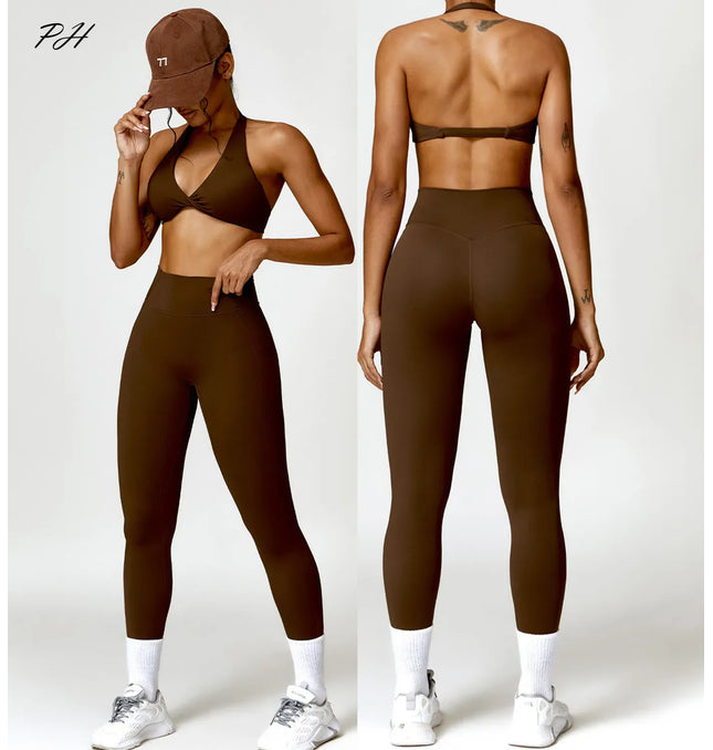 EcoWarra 2PCS Yoga Set Nude Feeling Workout Sets Women Tracksuit Gym Push Up Fitness Running Workout Sportwear Sport Bra Leggings Suit