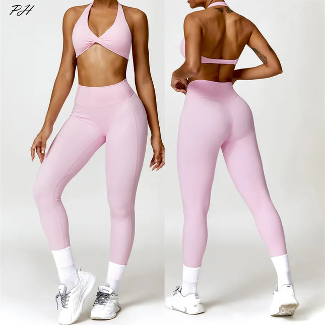 EcoWarra 2PCS Yoga Set Nude Feeling Workout Sets Women Tracksuit Gym Push Up Fitness Running Workout Sportwear Sport Bra Leggings Suit
