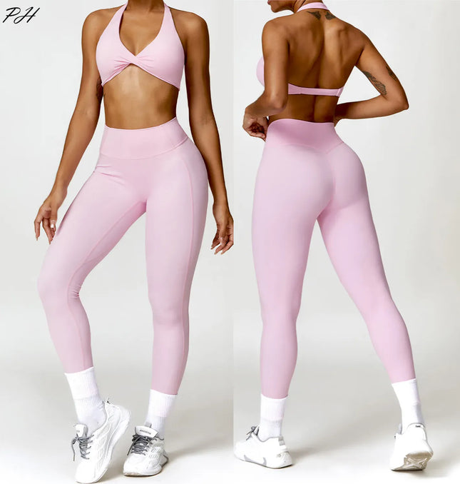 EcoWarra 2PCS Yoga Set Nude Feeling Workout Sets Women Tracksuit Gym Push Up Fitness Running Workout Sportwear Sport Bra Leggings Suit