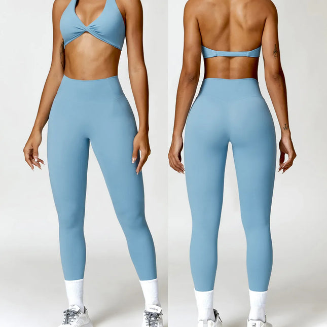 EcoWarra 2PCS Yoga Set Nude Feeling Workout Sets Women Tracksuit Gym Push Up Fitness Running Workout Sportwear Sport Bra Leggings Suit