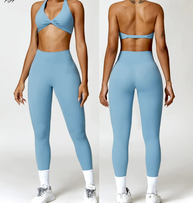 EcoWarra 2PCS Yoga Set Nude Feeling Workout Sets Women Tracksuit Gym Push Up Fitness Running Workout Sportwear Sport Bra Leggings Suit