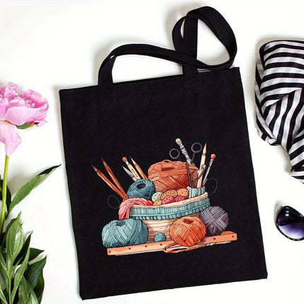 EcoWarra 3 Classic Wool Ball Knitted Handbagfor Women Canvas Tote Bag Eco Shoulder Bag Large-capacity Durable Yoga Bag Travel Commute Use