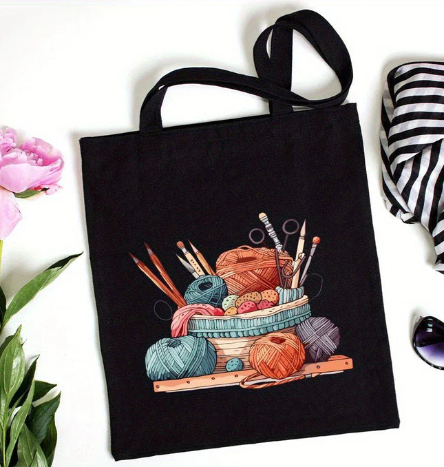 EcoWarra 3 Classic Wool Ball Knitted Handbagfor Women Canvas Tote Bag Eco Shoulder Bag Large-capacity Durable Yoga Bag Travel Commute Use