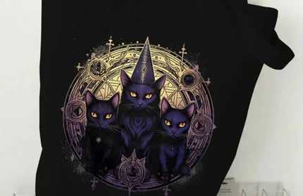 EcoWarra 3 Halloween Gothic-style Dark Cat Canvas Tote Bag Shoulder Bag Casual Shoulder Bag Eco Bag for Shopping Office Travel Yoga School