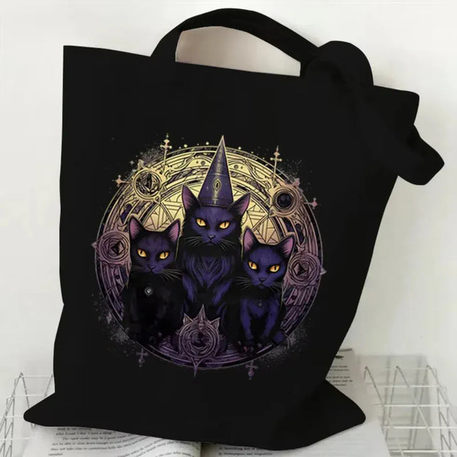 EcoWarra 3 Halloween Gothic-style Dark Cat Canvas Tote Bag Shoulder Bag Casual Shoulder Bag Eco Bag for Shopping Office Travel Yoga School