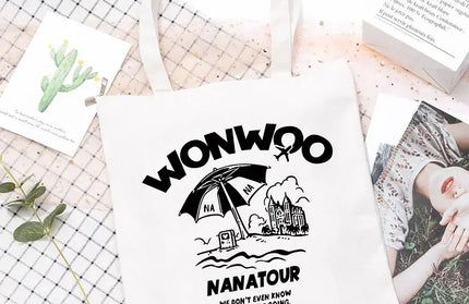 EcoWarra 3 Kpop Nanatour Shoulder Bag Summer Simple White Letter Print Canvas Bag S.Coups Jeonghan Y2k Women's Travel Handbag Eco