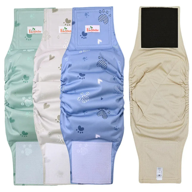 EcoWarra 3 Pack Washable Reusable Male Dog Diaper Pet Dog Sanitary Pants Nappy Belly Band Wrap Leak Proof Dogs Pee Pant Diapers For Puppy