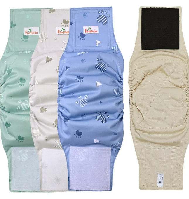 EcoWarra 3 Pack Washable Reusable Male Dog Diaper Pet Dog Sanitary Pants Nappy Belly Band Wrap Leak Proof Dogs Pee Pant Diapers For Puppy