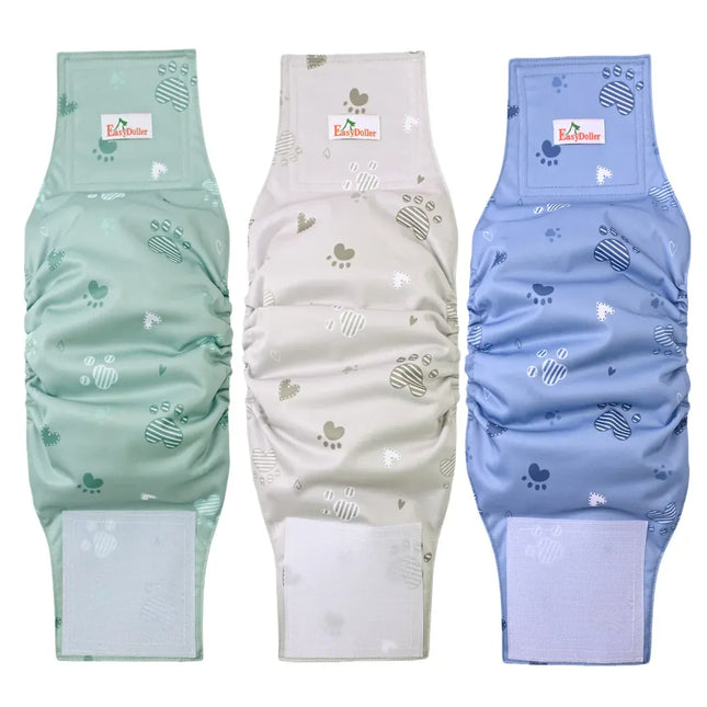 EcoWarra 3 Pack Washable Reusable Male Dog Diaper Pet Dog Sanitary Pants Nappy Belly Band Wrap Leak Proof Dogs Pee Pant Diapers For Puppy
