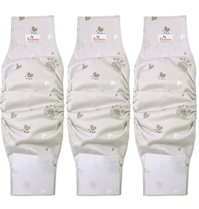 EcoWarra 3 Pcs Washable Male Dog Diaper Cute Paw Pattern Pet Physiological Pants Reusable Nappy Belly Band Wrap Diapers for Training