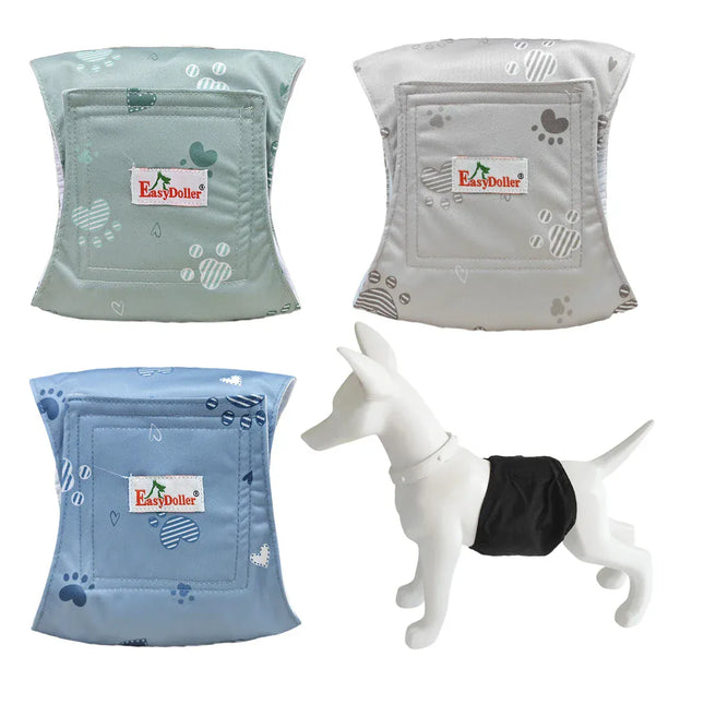 EcoWarra 3 Pcs Washable Male Dog Diaper Cute Paw Pattern Pet Physiological Pants Reusable Nappy Belly Band Wrap Diapers for Training