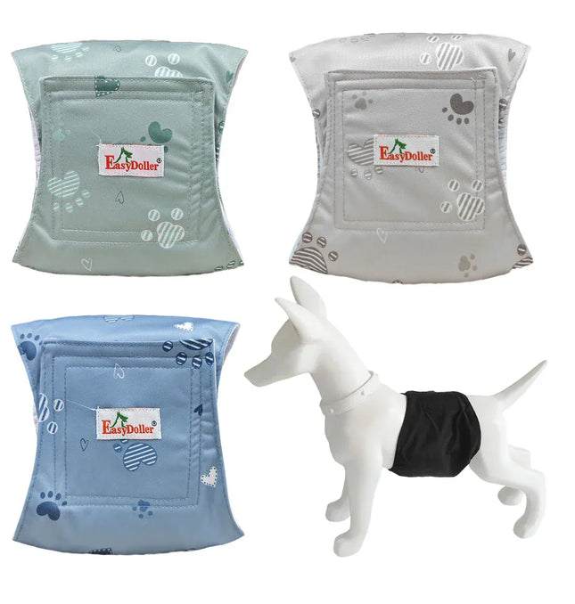 EcoWarra 3 Pcs Washable Male Dog Diaper Cute Paw Pattern Pet Physiological Pants Reusable Nappy Belly Band Wrap Diapers for Training