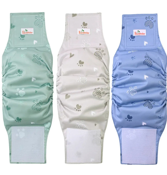 EcoWarra 3 Pcs Washable Male Dog Diaper Cute Paw Pattern Pet Physiological Pants Reusable Nappy Belly Band Wrap Diapers for Training