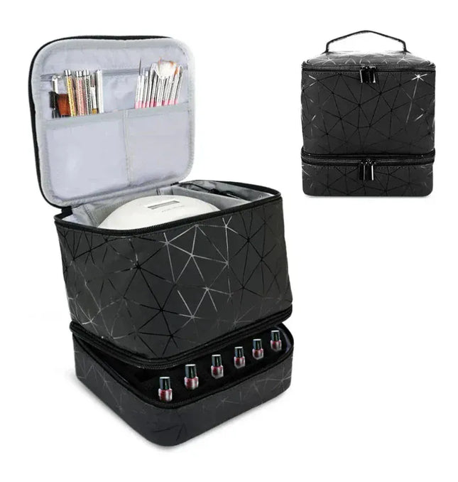 EcoWarra 30 Bottles Nail Polish Storage Bag 2024 Portable Cosmetic Large Handbag Organizer Handle for Travel 2 Layer Essential Oil Bag
