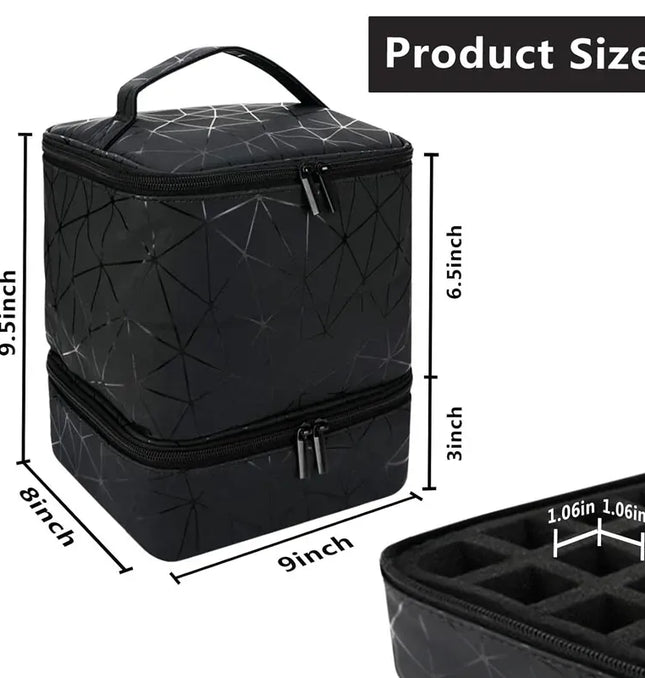 EcoWarra 30 Bottles Nail Polish Storage Bag 2024 Portable Cosmetic Large Handbag Organizer Handle for Travel 2 Layer Essential Oil Bag