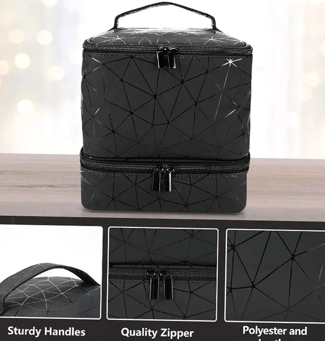 EcoWarra 30 Bottles Nail Polish Storage Bag 2024 Portable Cosmetic Large Handbag Organizer Handle for Travel 2 Layer Essential Oil Bag
