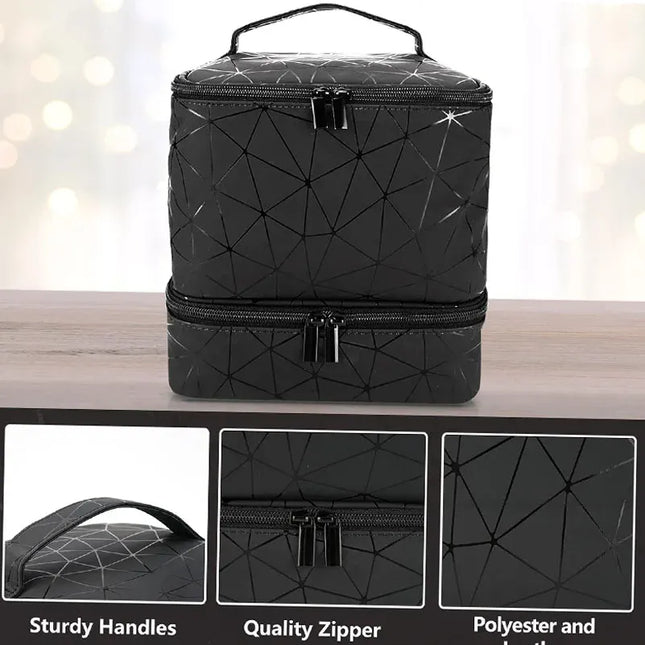 EcoWarra 30 Bottles Nail Polish Storage Bag 2024 Portable Cosmetic Large Handbag Organizer Handle for Travel 2 Layer Essential Oil Bag