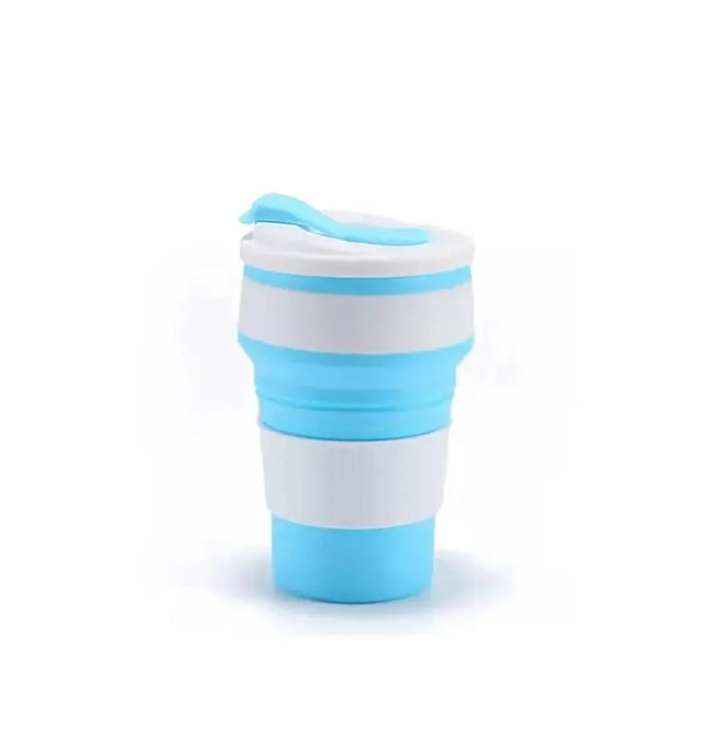 EcoWarra 350ml Blue 12 Oz Reusable Silicone Collapsible Cups with Lid for Camping 350ml 500ml Portable Folding Coffee Cups for Travel