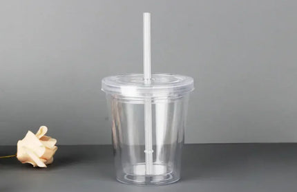 EcoWarra 350ML Clear Tumbler with Straw Reusable Transparent Double-layer Water Bottle for Coffee Milk DIY Smoothie Cup Drinkware
