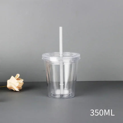 EcoWarra 350ML Clear Tumbler with Straw Reusable Transparent Double-layer Water Bottle for Coffee Milk DIY Smoothie Cup Drinkware