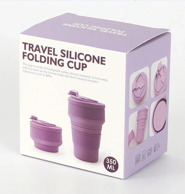 EcoWarra 350ML Food-Grade Silicone Folding Cup, With Lid, Reusable Portable Coffee Cup, Hot Drink ,Suitable For Travel And Camping