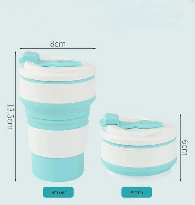 EcoWarra 350ML Food-Grade Silicone Folding Cup, With Lid, Reusable Portable Coffee Cup, Hot Drink ,Suitable For Travel And Camping
