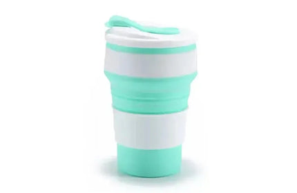 EcoWarra 350ml Green 12 Oz Reusable Silicone Collapsible Cups with Lid for Camping 350ml 500ml Portable Folding Coffee Cups for Travel