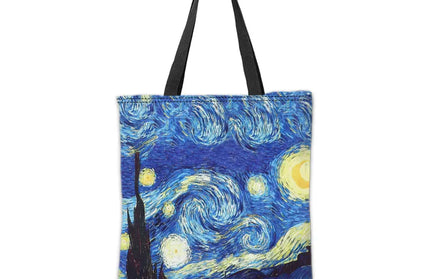 EcoWarra 35x40cm Van Gogh Series Tote Bag Cosmetic Pouch Oil Painting Starry Night Sunflower Travel Handbag Practical Combination Shopping Bags