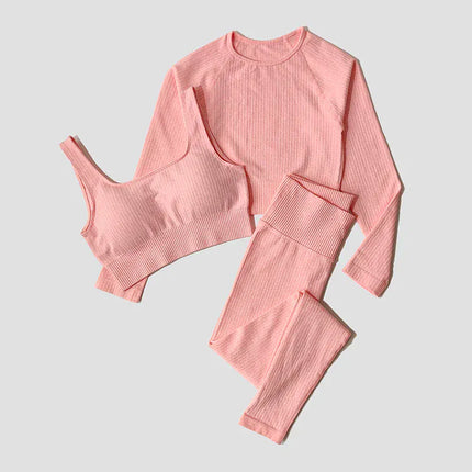 EcoWarra 3pcsOrange / M(55-62KG) Yoga Set Seamless Women's Sportswear Workout Clothes Athletic Wear Gym Legging Fitness Bra Crop Top Long Sleeve Sports Suits