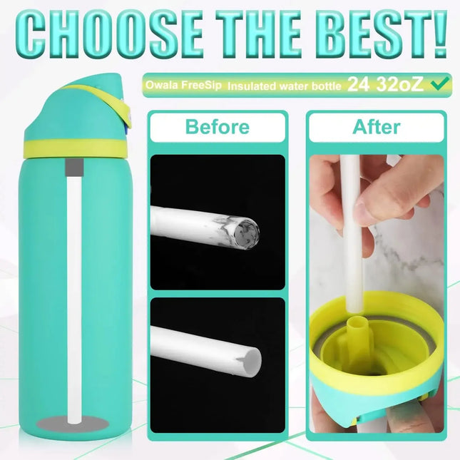 EcoWarra 4/6/12PCS Replacement Straws for Owala Water Bottle 24 oz 32 oz, Reusable Plastic Straws with Cleaning Brush