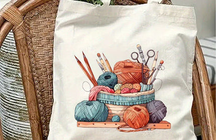 EcoWarra 4 Classic Wool Ball Knitted Handbagfor Women Canvas Tote Bag Eco Shoulder Bag Large-capacity Durable Yoga Bag Travel Commute Use
