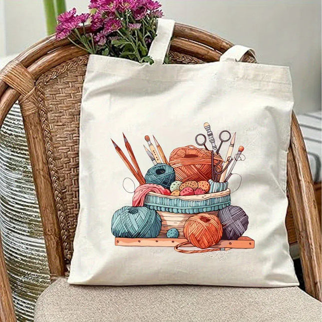 EcoWarra 4 Classic Wool Ball Knitted Handbagfor Women Canvas Tote Bag Eco Shoulder Bag Large-capacity Durable Yoga Bag Travel Commute Use