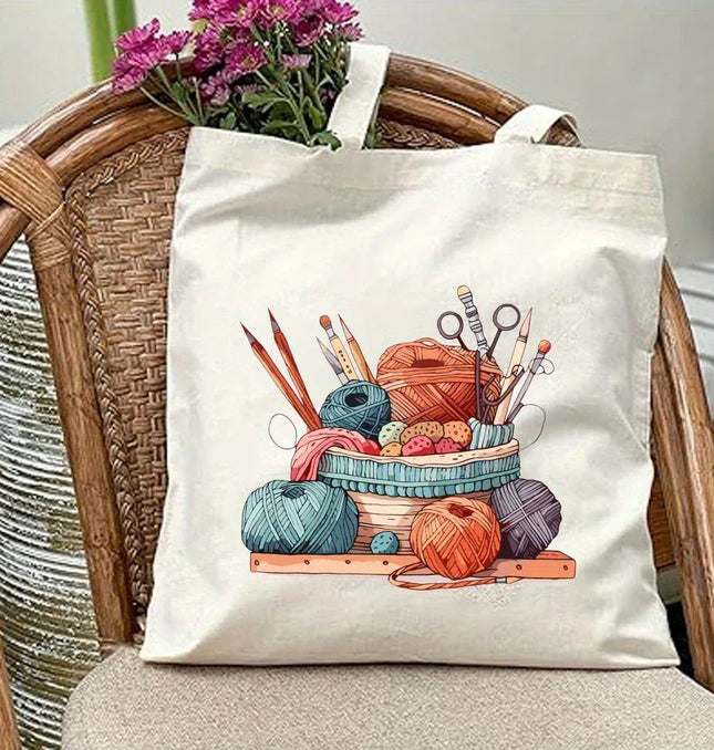 EcoWarra 4 Classic Wool Ball Knitted Handbagfor Women Canvas Tote Bag Eco Shoulder Bag Large-capacity Durable Yoga Bag Travel Commute Use