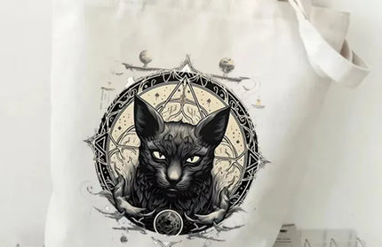 EcoWarra 4 Halloween Gothic-style Dark Cat Canvas Tote Bag Shoulder Bag Casual Shoulder Bag Eco Bag for Shopping Office Travel Yoga School