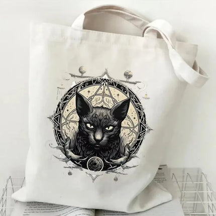 EcoWarra 4 Halloween Gothic-style Dark Cat Canvas Tote Bag Shoulder Bag Casual Shoulder Bag Eco Bag for Shopping Office Travel Yoga School