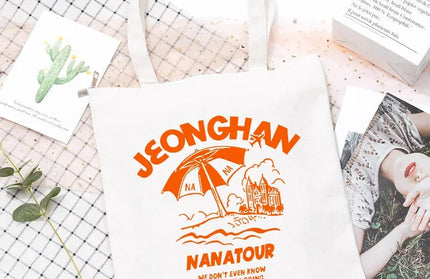 EcoWarra 4 Kpop Nanatour Shoulder Bag Summer Simple White Letter Print Canvas Bag S.Coups Jeonghan Y2k Women's Travel Handbag Eco