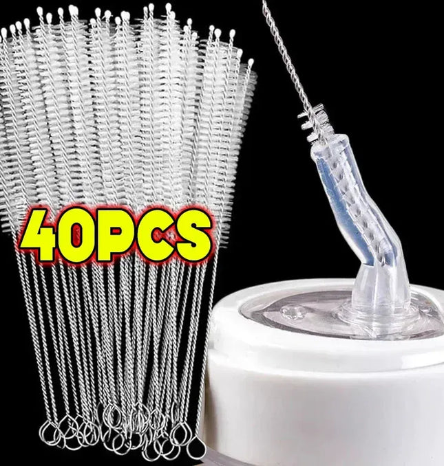 EcoWarra 40pcs / 17cm Drinking Straw Cleaning Brush Kit Reusable Tube Pipe Cleaner Nylon Stainless Steel Long Cleaning Brushes for Baby Cup Bottles