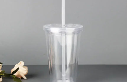 EcoWarra 450ML Clear Tumbler with Straw Reusable Transparent Double-layer Water Bottle for Coffee Milk DIY Smoothie Cup Drinkware