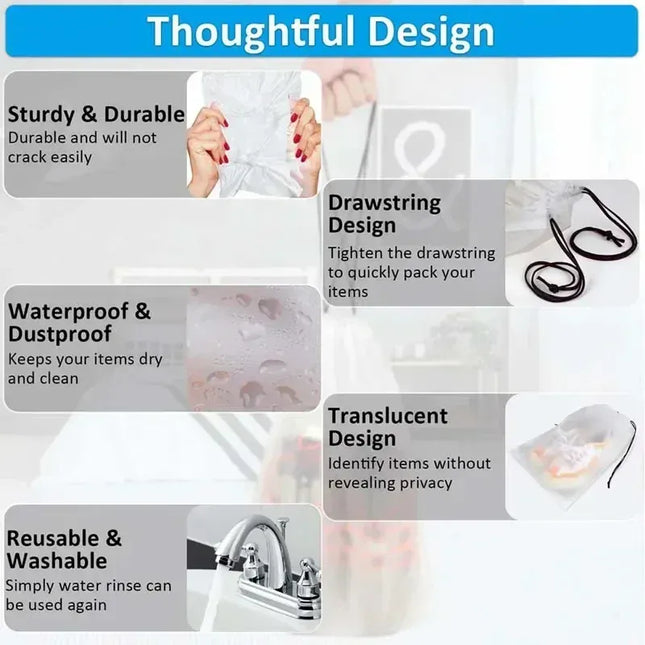 EcoWarra 5/10PCS Portable Shoe Storage Drawstring Eco Storage Bags for Shoes Sundries Travel Waterproof Transparent Plastic Storage Bag