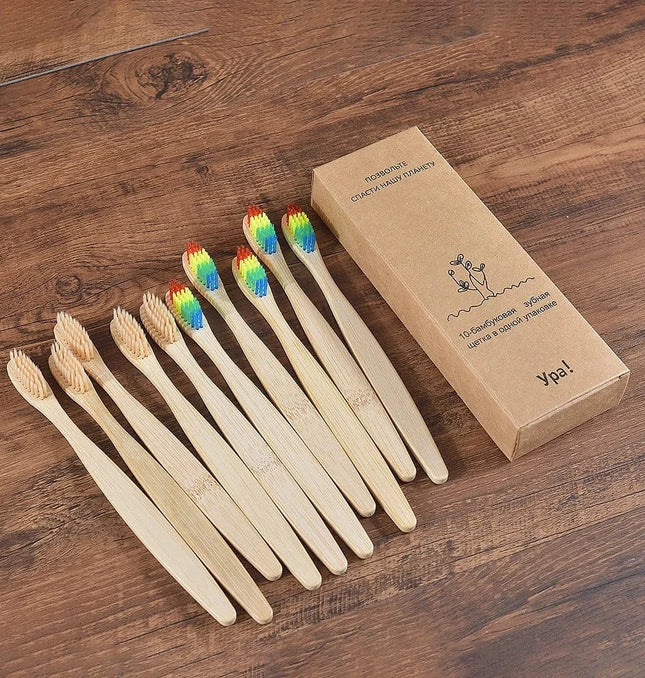 EcoWarra 5 beige 5 rainbow 10Pcs Colorful Toothbrush Natural Bamboo Tooth Brush Sets Soft Bristle Charcoal Teeth Eco Bamboo Toothbrushes Dental Oral Care