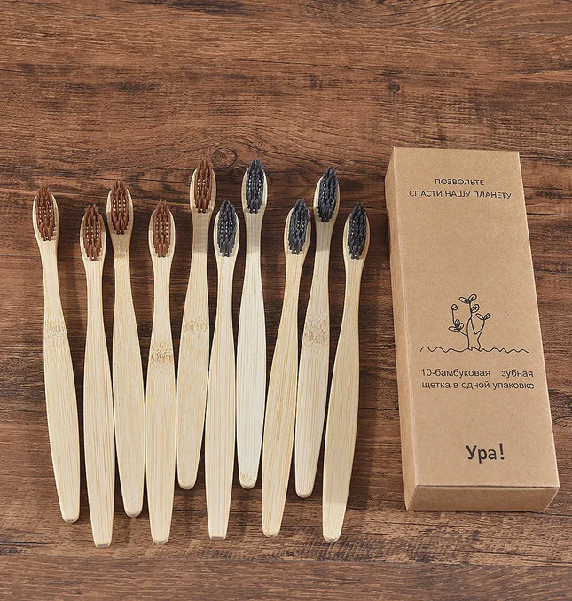 EcoWarra 5 brown 5 gray 10Pcs Colorful Toothbrush Natural Bamboo Tooth Brush Sets Soft Bristle Charcoal Teeth Eco Bamboo Toothbrushes Dental Oral Care