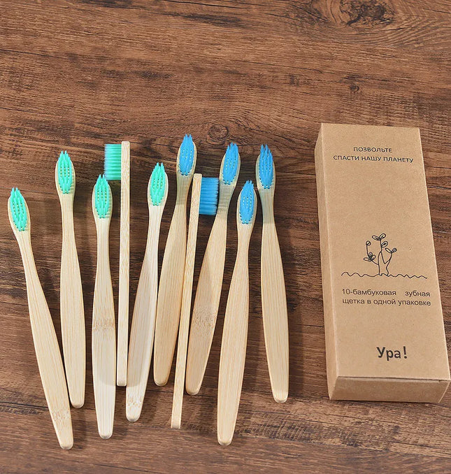 EcoWarra 5 green 5 blue 10Pcs Colorful Toothbrush Natural Bamboo Tooth Brush Sets Soft Bristle Charcoal Teeth Eco Bamboo Toothbrushes Dental Oral Care