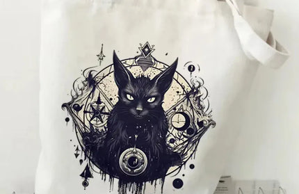 EcoWarra 5 Halloween Gothic-style Dark Cat Canvas Tote Bag Shoulder Bag Casual Shoulder Bag Eco Bag for Shopping Office Travel Yoga School