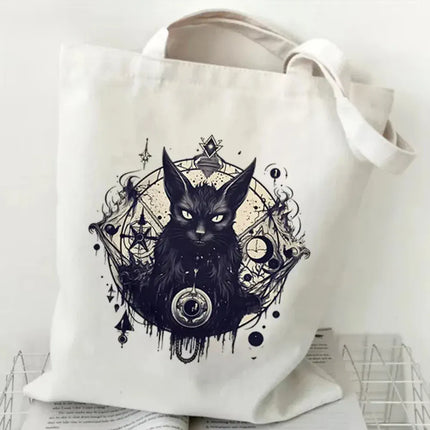 EcoWarra 5 Halloween Gothic-style Dark Cat Canvas Tote Bag Shoulder Bag Casual Shoulder Bag Eco Bag for Shopping Office Travel Yoga School
